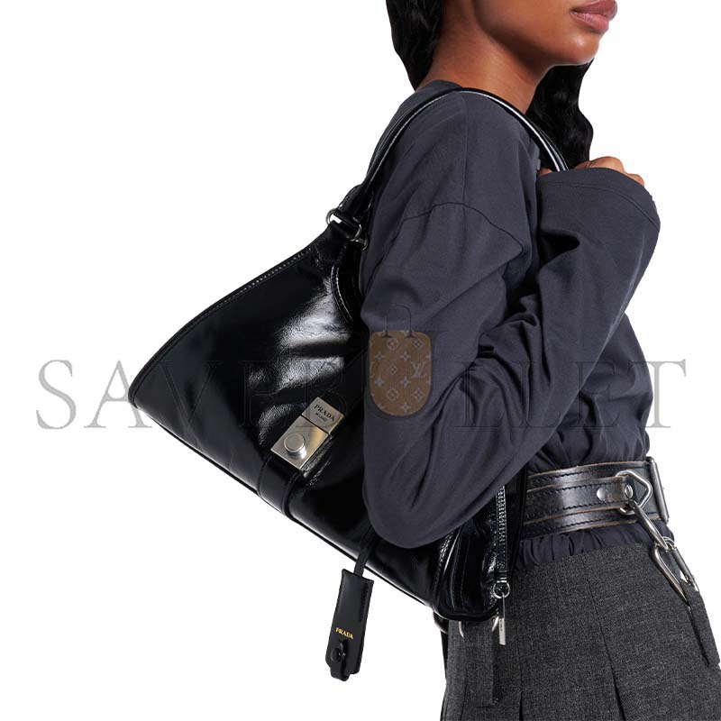 Pra*a medium push-lock leather tote (30*21*16cm)